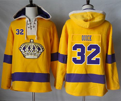 Kings #32 Jonathan Quick Gold Sawyer Hooded Sweatshirt Stitched NHL Jersey - Click Image to Close